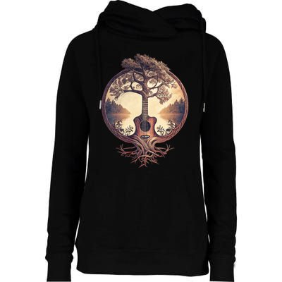 Acoustic Guitar Tree By The Lake Guitarist Nature Womens Funnel Neck Pullover Hood