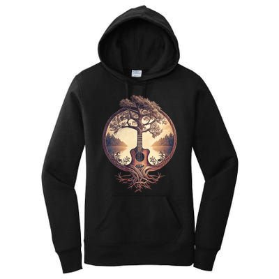 Acoustic Guitar Tree By The Lake Guitarist Nature Women's Pullover Hoodie