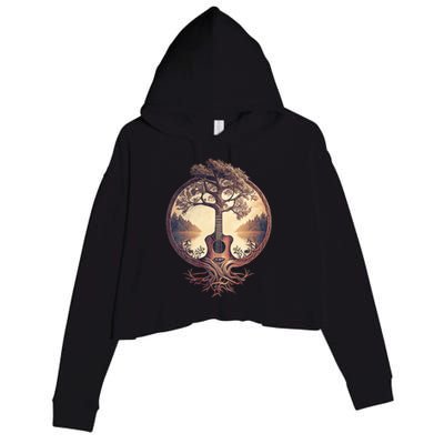 Acoustic Guitar Tree By The Lake Guitarist Nature Crop Fleece Hoodie