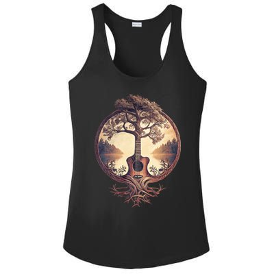 Acoustic Guitar Tree By The Lake Guitarist Nature Ladies PosiCharge Competitor Racerback Tank