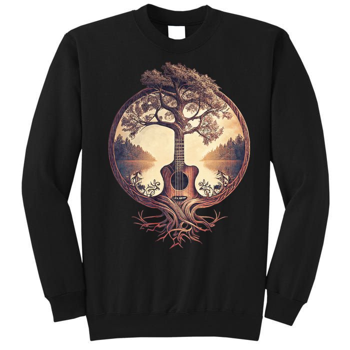 Acoustic Guitar Tree By The Lake Guitarist Nature Tall Sweatshirt