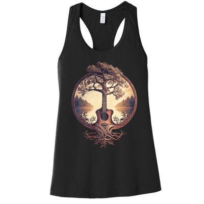 Acoustic Guitar Tree By The Lake Guitarist Nature Women's Racerback Tank