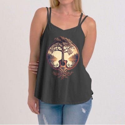 Acoustic Guitar Tree By The Lake Guitarist Nature Women's Strappy Tank