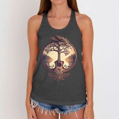 Acoustic Guitar Tree By The Lake Guitarist Nature Women's Knotted Racerback Tank