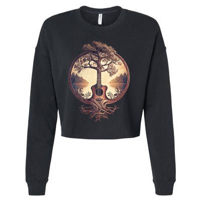 Acoustic Guitar Tree By The Lake Guitarist Nature Cropped Pullover Crew