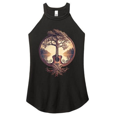 Acoustic Guitar Tree By The Lake Guitarist Nature Women's Perfect Tri Rocker Tank