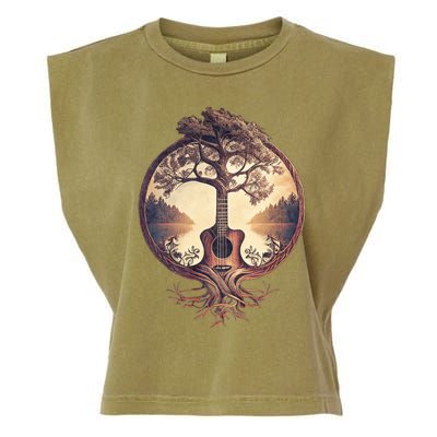 Acoustic Guitar Tree By The Lake Guitarist Nature Garment-Dyed Women's Muscle Tee