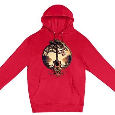 Acoustic Guitar Tree By The Lake Guitarist Premium Pullover Hoodie