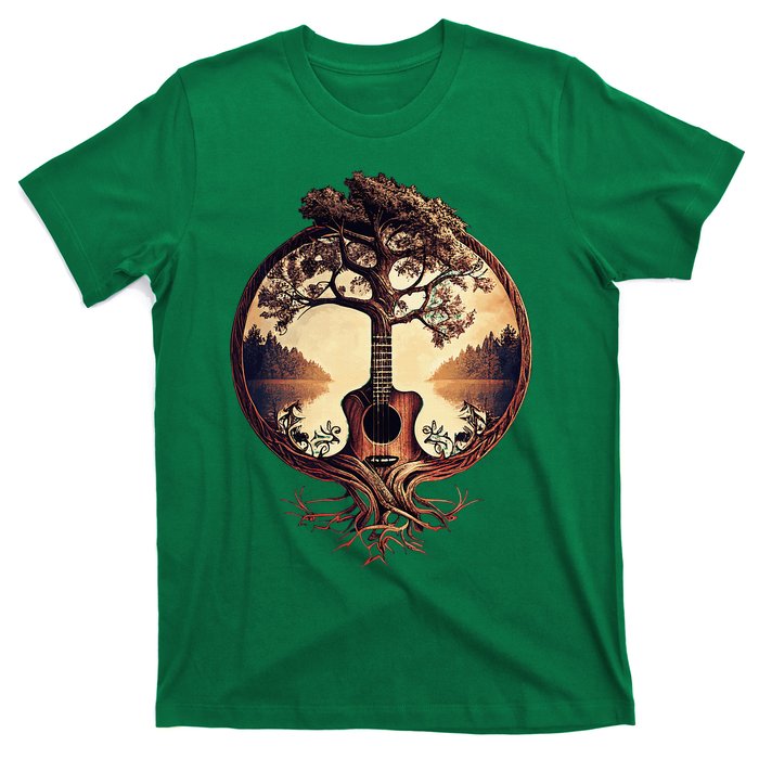 Acoustic Guitar Tree By The Lake Guitarist T-Shirt