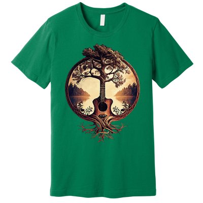 Acoustic Guitar Tree By The Lake Guitarist Premium T-Shirt