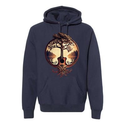 Acoustic Guitar Tree By The Lake Guitarist Premium Hoodie