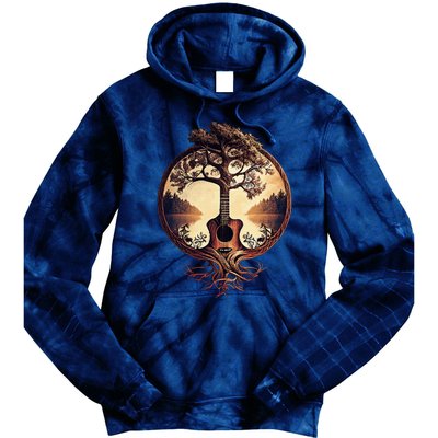 Acoustic Guitar Tree By The Lake Guitarist Tie Dye Hoodie