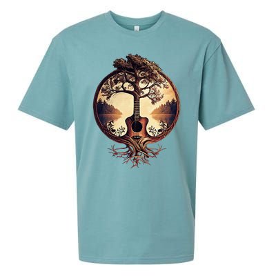 Acoustic Guitar Tree By The Lake Guitarist Sueded Cloud Jersey T-Shirt