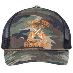 A Good Tug Gets My Motor Running Chainsaw Wood Lovers Retro Rope Trucker Hat Cap