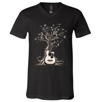 Acoustic Guitar Tree Of Life Nature Of Music Guitarist V-Neck T-Shirt