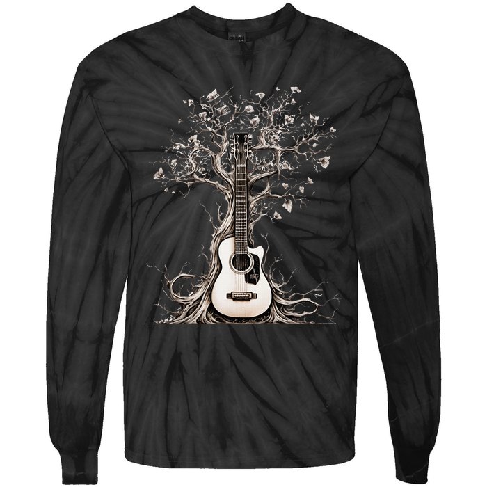 Acoustic Guitar Tree Of Life Nature Of Music Guitarist Tie-Dye Long Sleeve Shirt