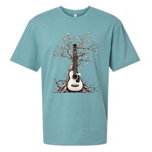 Acoustic Guitar Tree Of Life Nature Of Music Guitarist Sueded Cloud Jersey T-Shirt