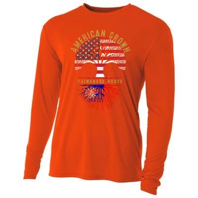 American Grown Taiwanese Roots Tree Flag Family Heritage Gift Cooling Performance Long Sleeve Crew