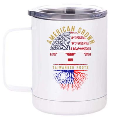 American Grown Taiwanese Roots Tree Flag Family Heritage Gift 12 oz Stainless Steel Tumbler Cup