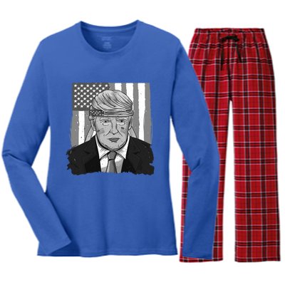 America Gift Usa Flag Trump 2020 Graphic Women's Long Sleeve Flannel Pajama Set 