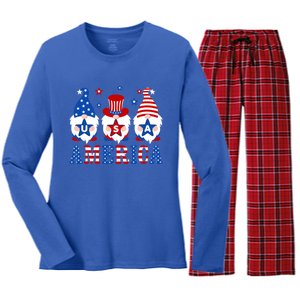 America Gnomes Usa American Flag 4th Of July Patriotic Gnome Gift Women's Long Sleeve Flannel Pajama Set 