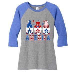 America Gnomes Usa American Flag 4th Of July Patriotic Gnome Gift Women's Tri-Blend 3/4-Sleeve Raglan Shirt