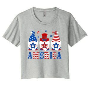 America Gnomes Usa American Flag 4th Of July Patriotic Gnome Gift Women's Crop Top Tee