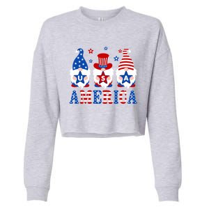 America Gnomes Usa American Flag 4th Of July Patriotic Gnome Gift Cropped Pullover Crew