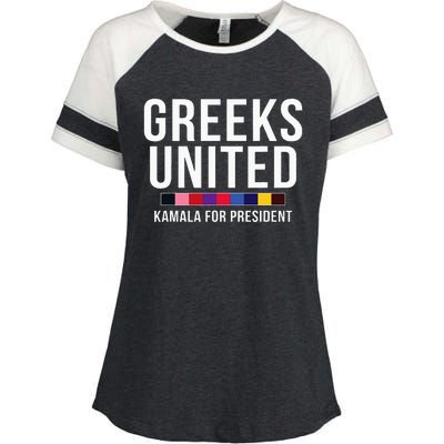 A Greeks United President Election Vote For Kamala Harris Enza Ladies Jersey Colorblock Tee