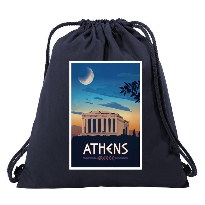Athens Greece Vintage Travel Poster Drawstring Bag