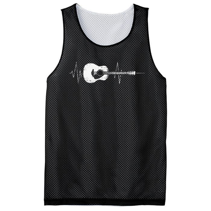 Acoustic Guitar Vintage Heartbeat Gift for Musicians Mesh Reversible Basketball Jersey Tank