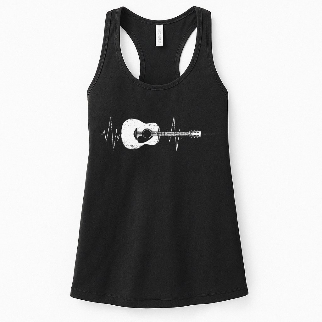 Acoustic Guitar Vintage Heartbeat Gift for Musicians Womens Tank Top