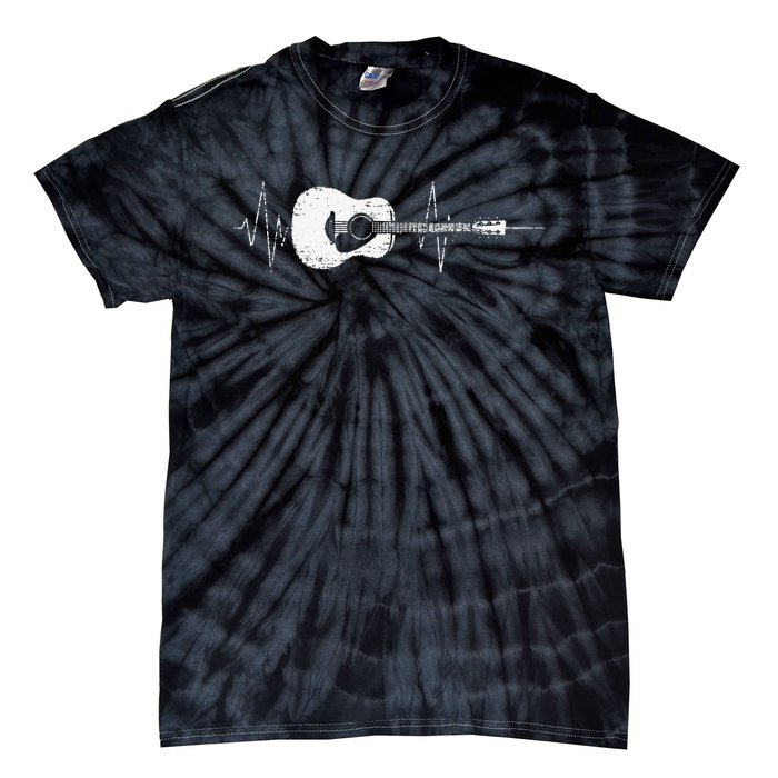 Acoustic Guitar Vintage Heartbeat Gift for Musicians Tie-Dye T-Shirt