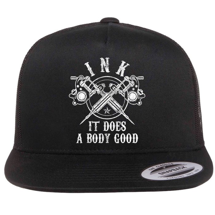 Attoo Guns Vintage Ink Inked Funny Attoo Artist Gift Flat Bill Trucker Hat