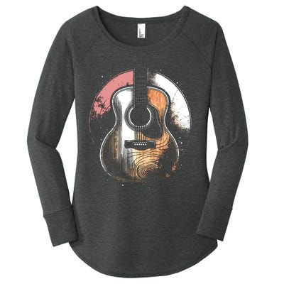 Acoustic Guitar Vintage Guitarist Cool Retro Music Graphic Women's Perfect Tri Tunic Long Sleeve Shirt