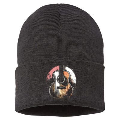 Acoustic Guitar Vintage Guitarist Cool Retro Music Graphic Sustainable Knit Beanie