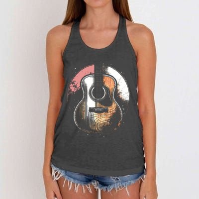 Acoustic Guitar Vintage Guitarist Cool Retro Music Graphic Women's Knotted Racerback Tank