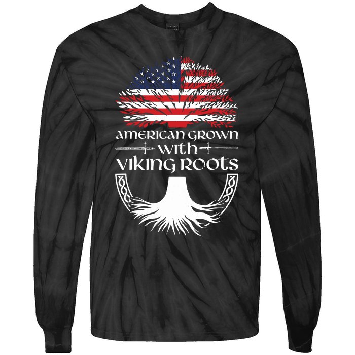 American Grown Viking Roots Warrior Nordic Viking Tie-Dye Long Sleeve Shirt