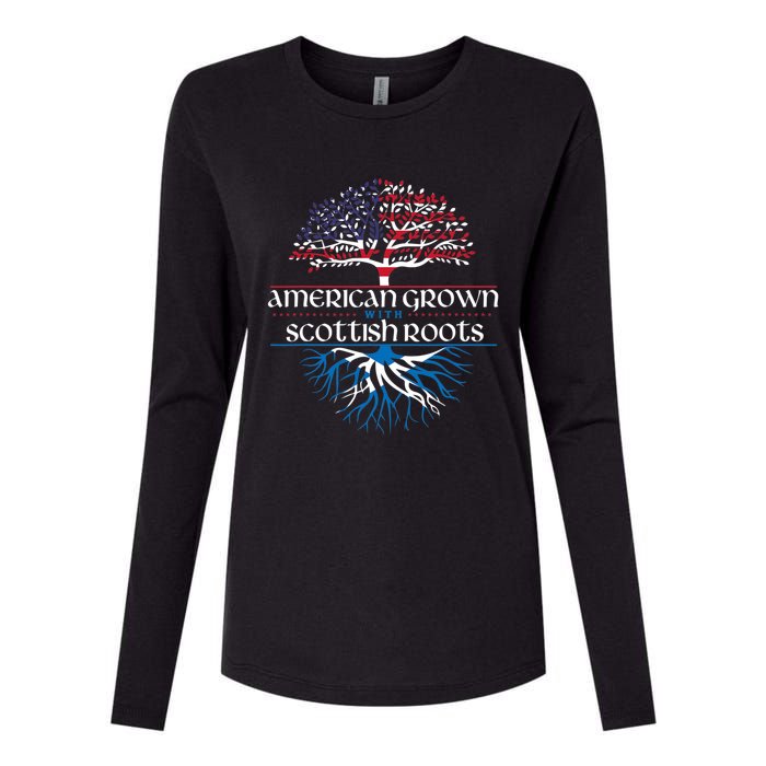 American Grown With Scottish Roots Scotland Pride Heritage Womens Cotton Relaxed Long Sleeve T-Shirt