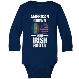 American Grown With Irish Roots Ireland Gift Baby Long Sleeve Bodysuit