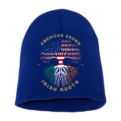 American Grown With Irish Roots Tree Usa Flag Unique Gift Short Acrylic Beanie