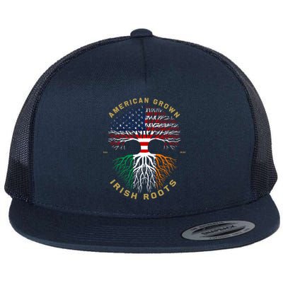 American Grown With Irish Roots Tree Usa Flag Unique Gift Flat Bill Trucker Hat