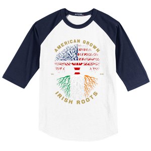 American Grown With Irish Roots Tree Usa Flag Unique Gift Baseball Sleeve Shirt