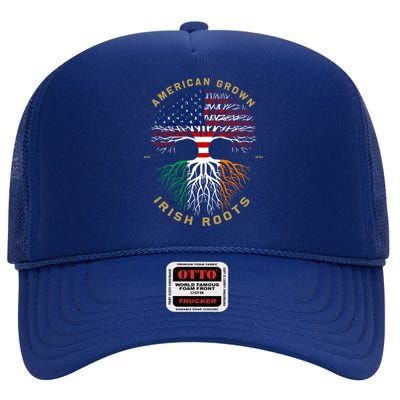 American Grown With Irish Roots Tree Usa Flag Unique Gift High Crown Mesh Back Trucker Hat