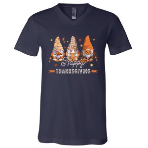 Autumn Gnomes With Harvest Happy Thanksgiving V-Neck T-Shirt