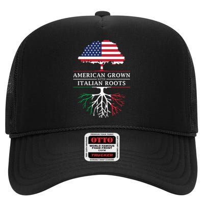 American Grown With Italian Roots Italy High Crown Mesh Back Trucker Hat