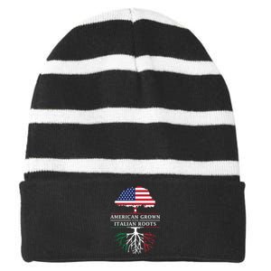 American Grown With Italian Roots Italy Striped Beanie with Solid Band