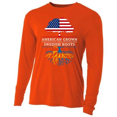 American Grown With Swedish Roots Gift Sweden Gift Cooling Performance Long Sleeve Crew