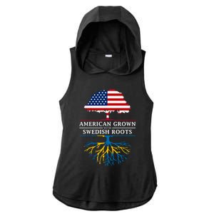 American Grown With Swedish Roots Gift Sweden Gift Ladies PosiCharge Tri-Blend Wicking Draft Hoodie Tank