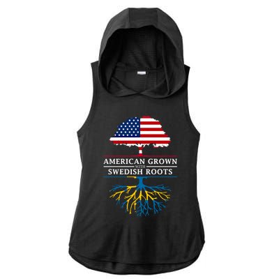 American Grown With Swedish Roots Gift Sweden Gift Ladies PosiCharge Tri-Blend Wicking Draft Hoodie Tank